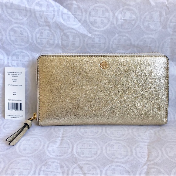SALE💫Tory Burch gold crinkle metallic zip wallet - Picture 2 of 7
